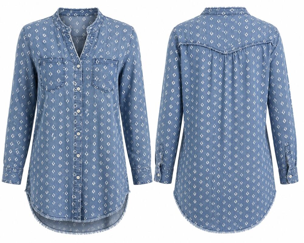 Anthropologie Cloth & Stone XS Chambray Print Tunic Blouse